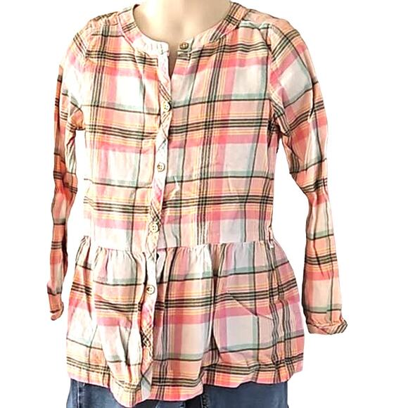Carter's Girls Plaid Long Sleeve Peplum Button-Down Shirt – Size 4/5 - Picture 3 of 7